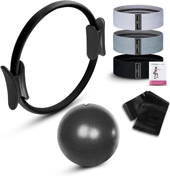 Pilates Kit for Home Workout – Pilates Ring Set with Mini Ball, Pilates Ring, Resistance Bands Set & Booty Bands, Essentials Kit for Women Workout Equipment for Home Pilates Workout Kit