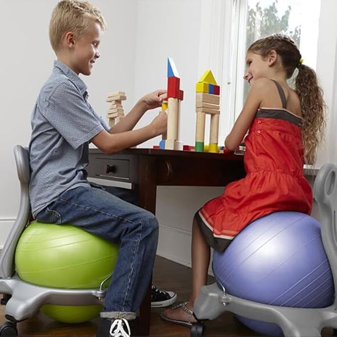 Adjustable Active Sitting Exercise Ball Chair, Heavy Duty Balance Ball Posture Chair 400 Lbs Weight Office Desk Chairs - Yoga Pilates Workout, Rolling Ball Chairs with Back