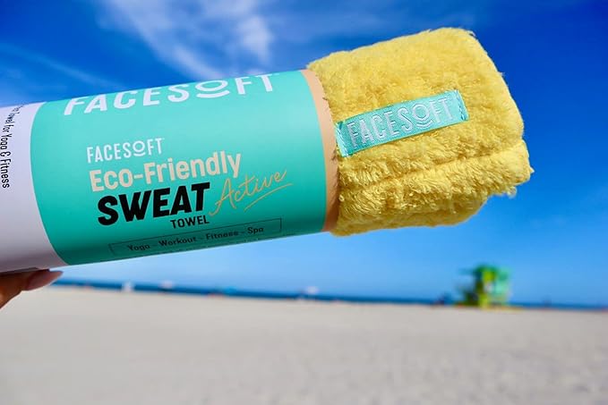 FaceSoft Eco Friendly Gym Towel for Working Out - Soft and Absorbent Cotton Exercise Towel - No Synthetic Microfibers or Plastics - Sweat Towel for Gym, Fitness, Sports, Yoga - Yellow - 1 Pc