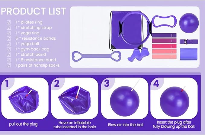 Yoga Pilates Ring Fitness Set - 13-Piece Home Exercise Equipment for Beginners