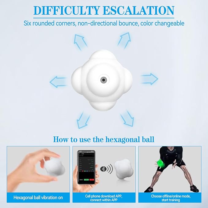 Smart Reaction Ball, Reflex Ball with Random Light Color Change, Intelligent Agility Training, Rechargeable, High Elasticity Silicone