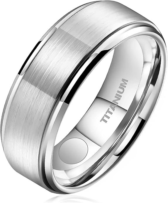 JEROOT 8mm Black Titanium Magnetic Ring for Men, 5mm Silver Pure Titanium Magnetic Ring for Women, Healing Ring with 3500 Gauss Magnets for Jewelry Gifts