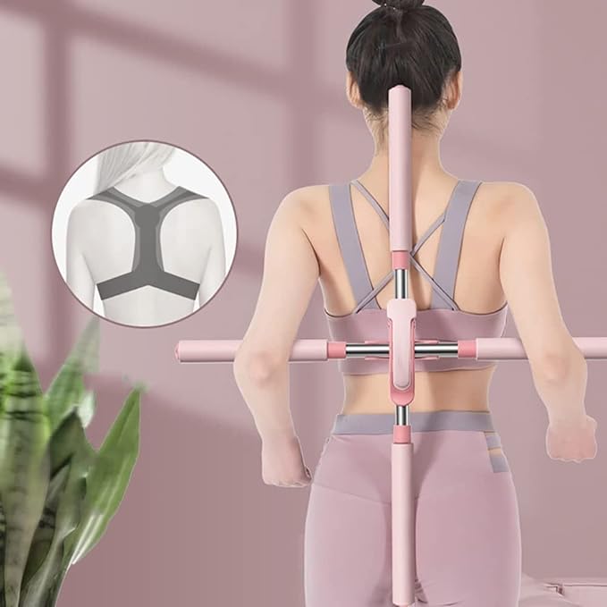 Yoga Sports Training Sticks Stretching Tool for Adults and Kids Back Straightener Posture Corrector Retractable Back Support Hump Posture Orthotics (Color : Pink, Size : 54-86cm)