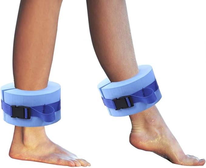 Swimming Ankle Bands, Set of 2 Foam Swim Aquatic Cuffs, Water Aerobics Float Ring, Blue Ankles Arms Belts with Quick Release Buckle for Swim Fitness Training