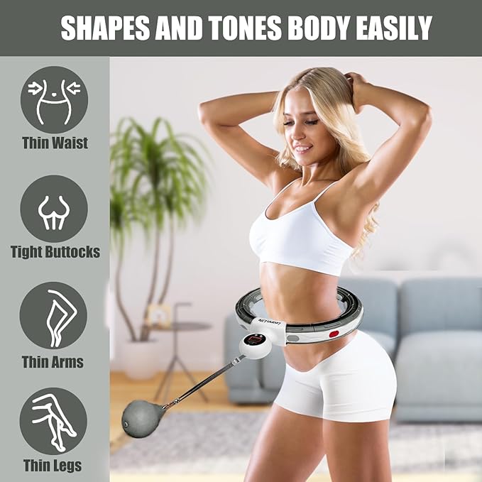 U5 Smart Weighted Hula Hoop with Counter – 16 Knots, 28"–46" Adjustable Infinity Hoop Plus Size, Quiet Rubberized Wheels, Ab Workout, Home & Outdoor Fitness, Weight Loss, Abdominal Toner