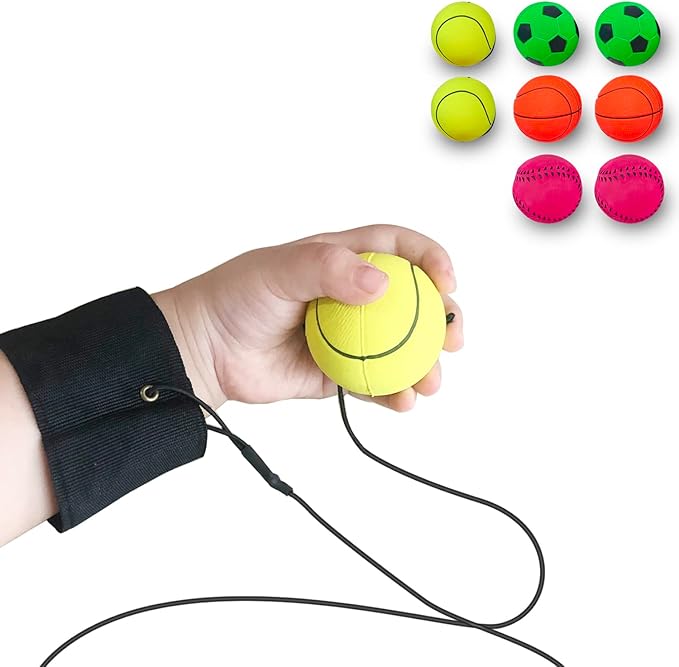 ZUYEE 4/8/16/32 Pack Wrist Return Ball 1.85 Inch Sports Wrist Balls On A String Rubber Rebound Balls (Basketball, Baseball, Soccer) Wristband Toy for Children Kids Gift Exercise or Play
