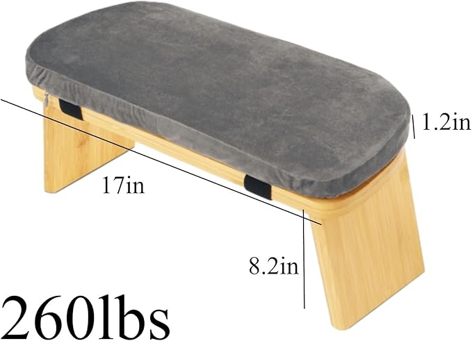 Bamboo Folding Meditation Bench with Velvet Cushion & Carry Bag Portable Kneeling Stool Comfortable Prayer Bench for Mindfulness, Zen Practice