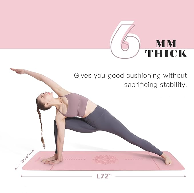 Yoga Mat Non Slip, Pilates Fitness Mats, Eco Friendly, Anti-Tear 1/4" Thick Yoga Mats for Women, Exercise Mats for Home Workout with Carrying Sling and Storage Bag