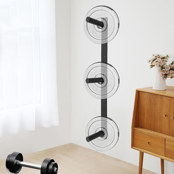 Weight Plate Storage Rack Wall Mount 3 Peg Weight Plate Holder 1050lbs Capacity Heavy Duty Bumper Plate Storage Rack for Home&Commercial Gym, Fit 2" Barbell Plates