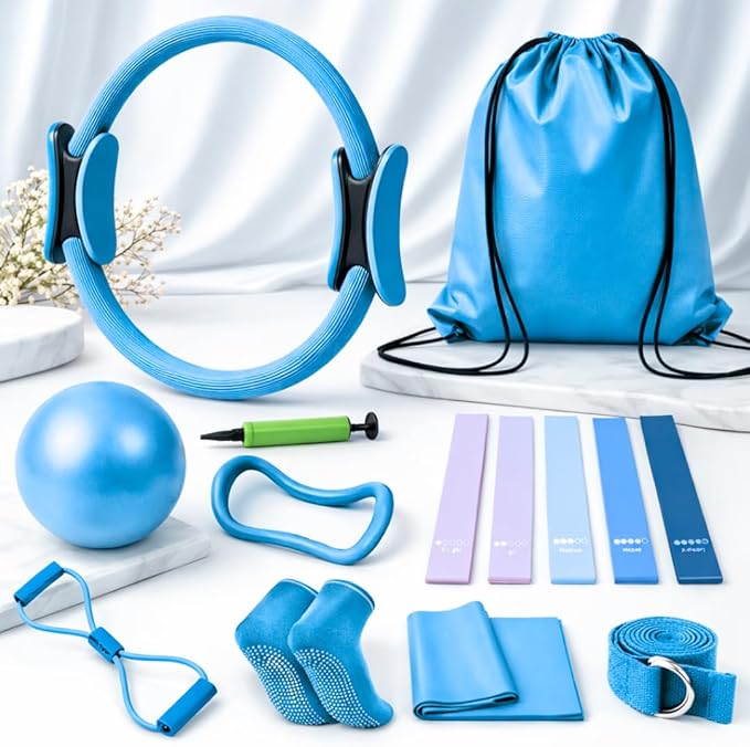 Pilates Kit for Home Workouts, Pilates Equipment Ring and Ball Set with Resistance Bands, Pilates Essentials Kit for Women, Home Pilates Workout Kit, Pilates Starter Kit for Women at Gym Studio Travel