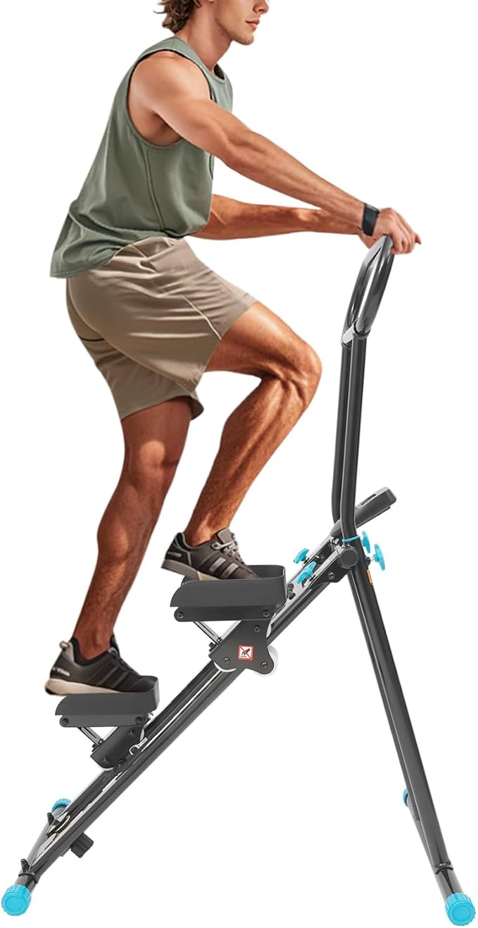Stair Stepper for Exercise at Home, Foldable Compact Space Cardio Vertical Climbing Stairs Machine, Stair Master with Adjustable Height Handle, Anti-Slip Pedal