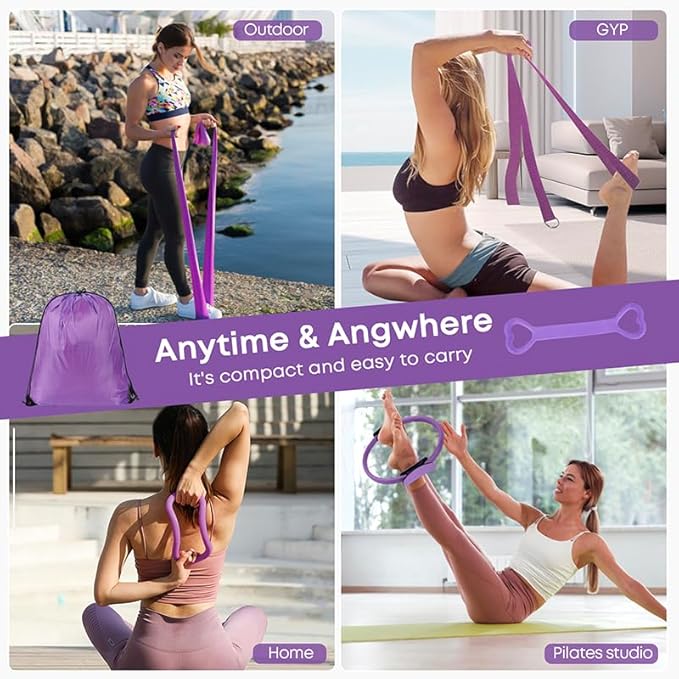 13 Pcs Pilates Essentials Kit for Women, Home Workout Equipment Set with 9.8” Ball, Magic Circle, Accessories, Perfect for Beginners to Toning & Fitness, Pink