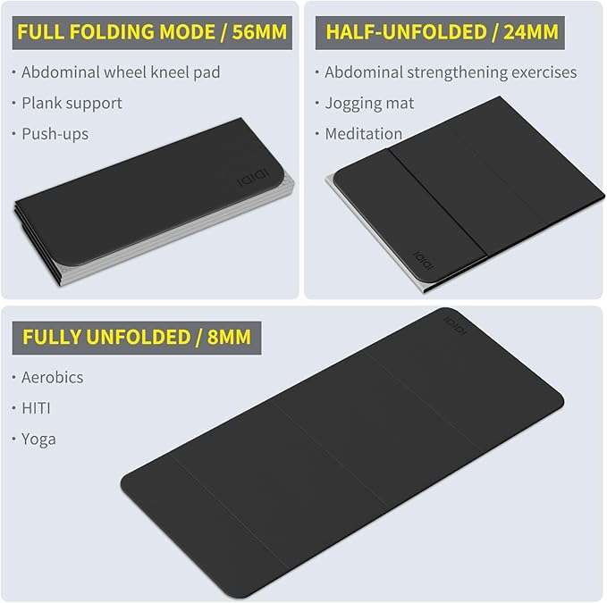 Foldable Yoga Mat Extra Thick & Large (74" x 31.5" x 0.32"), Double-Sided Non Slip & Lightweight Fitness Mat, 8mm Thick Wide Exercise Mats for Woman Man Kids, Portable Workout Mats for Travel, Studio or Home Use