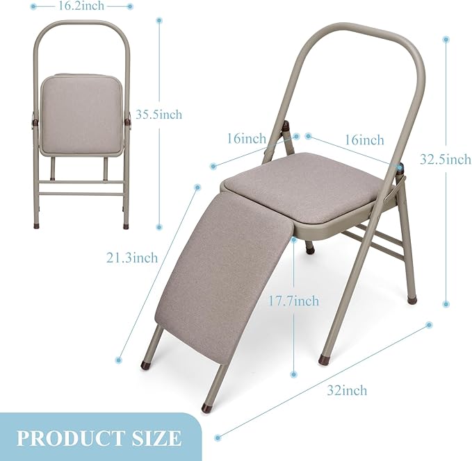 tonchean Yoga Auxiliary Chair with Lumbar Back Support Professional Thickened Foldable Balance Handstand Training Tool Abs & Core Strength Training for Seniors and Adults（Gray）