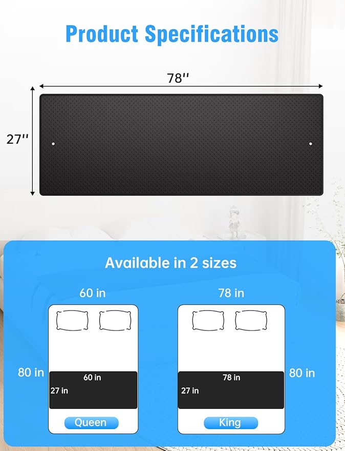 Grounding Mat for Bed with Leather, Improve Sleep, Relieve Stress & Pain, Anti-Slip & Eco-Friendly PU Leather, Includes Grounding Cord & Sleep Mask for Enhanced Rest Magnetic Therapy King-27''×78''