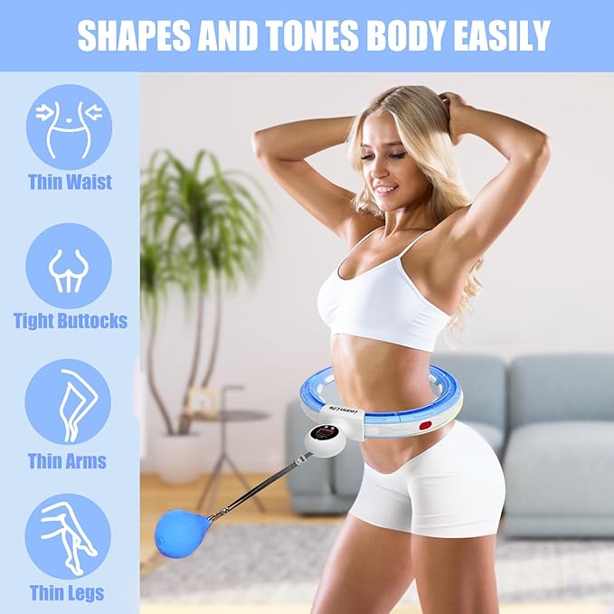 U5 Smart Weighted Hula Hoop with Counter – 16 Knots, 28"–46" Adjustable Infinity Hoop Plus Size, Quiet Rubberized Wheels, Ab Workout, Home & Outdoor Fitness, Weight Loss, Abdominal Toner
