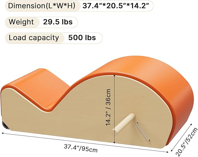 Wooden Orange Pilates Arc with Spine Corrector for Core Strengthening Back Pain Relief, Pilates Spinal Corrector Arch Barrel for Back Flexibility，at Home Reformer Pilates Posture