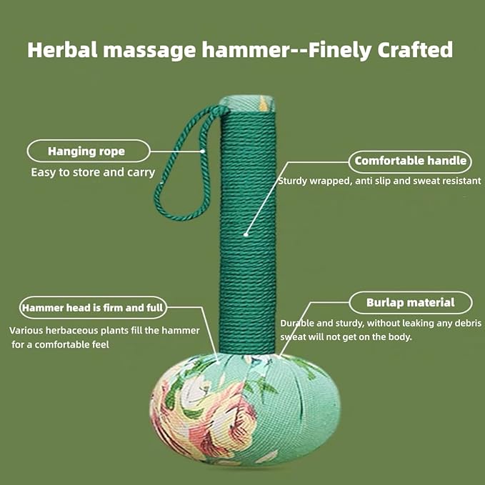 Lymphatic Drainage Hammer,Manual Body Massage Hammer,Long Size Wormwood Massage Hammer,Back Knock Long Handheld Massage Hammer for Back Pain Relief 2pcs Green 12.5IN