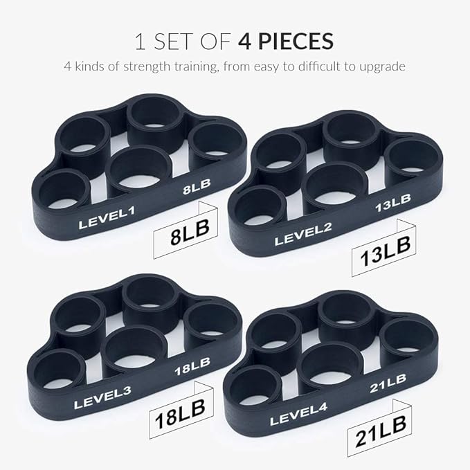 4 Pack Hand Exerciser Grip Strengthener, Finger Stretcher Hand Grip Resistance Bands Hand Strengthener Hand Strengthening Forearm Exerciser for Arthritis