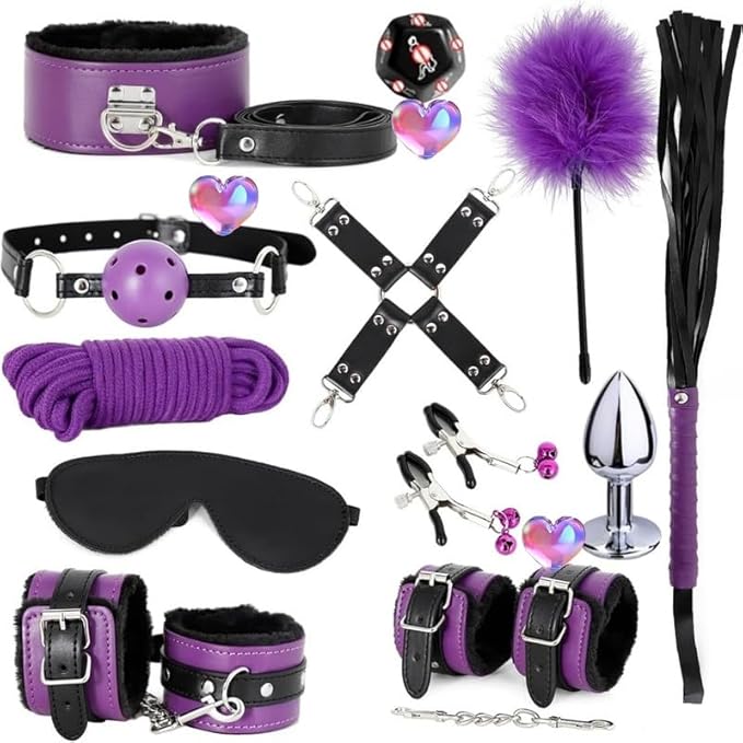 Novelty 12 Piece Leather Multi-Purpose Pilates Training Set (Purple Black), Indoor Hip and Wrist Sports Fun Dice Accessories, Couple Gift