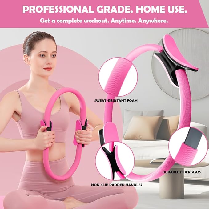 Pilates Ring Set with 14-Inch Magic Circle, Exercise Ball & 6 Resistance Bands - Complete Home Workout Equipment for Core Strength, Toning and Flexibility - Ideal Fitness Gift for Women and Men
