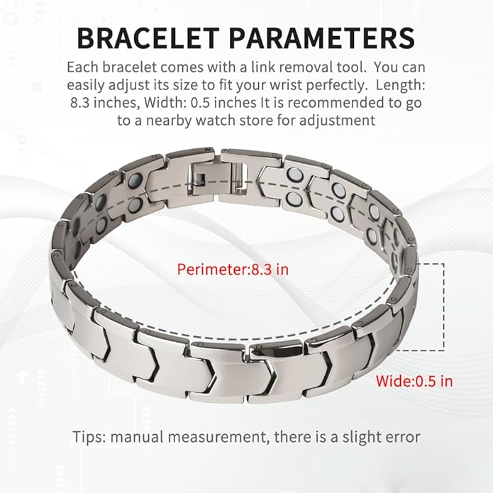 Magnetic Bracelets for Men，Stainless Steel Bracelet Lymphatic Drainage Therapeutic Magnetic Bracelets with Double Row Magnets Jewelry Gift with Adjust Tool