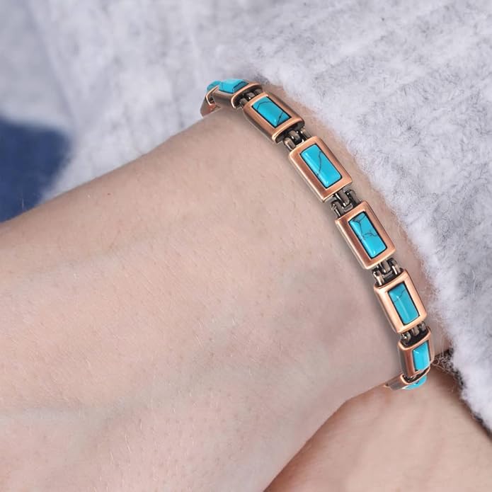 Copper Bracelets for Women, Pure Copper with Colored Turquoise Bracelet, 3500 Gauss Magnets, Fashion Jewelry（FUTI-1）