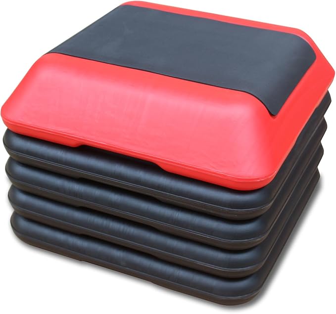 GOWE Height-Adjustable Step Aerobics Platform Fitness Equipment Stepper Trainer Exercise Step Platform with 4 Riser Red