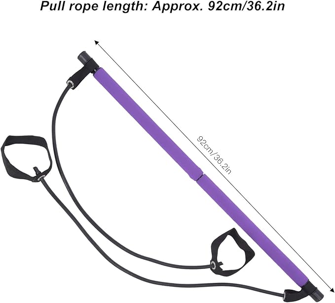 Pilates Bar with Pulling Rope, 92cm Steel Pipe, EVA Foam Handle, Portable Fitness Equipment - Multifunction Exercise, Yoga and Pilates Training, Home and Gym Use