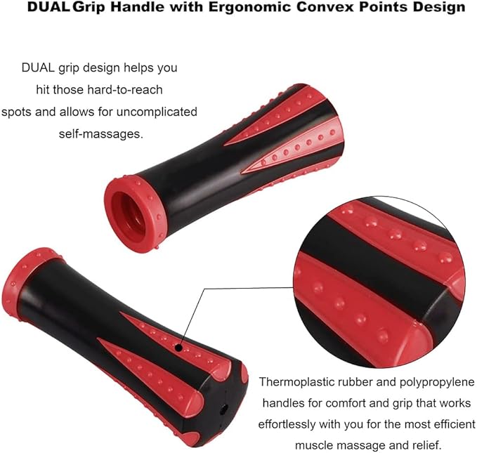 YANSYI Professional 9-Roller Muscle Recovery Stick - Deep Tissue Portable Massage Roller for Athletes, Relieves Muscle Soreness, Back & Leg Pain - Post-Workout Physio Tool (Red)