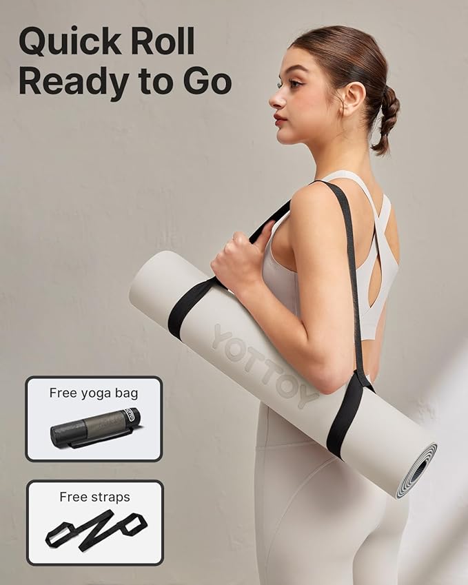 Yoga Mat,Non-Slip TPE Exercise Mat(1/4 Inch) for Pilates, Fitness & Barefoot Workouts, Home Gym Studio with Strap & Bag