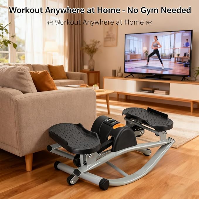 Rock Stepper Exercise Machine, Foldable Lateral Stepper Side to Side with LCD Monitor, Carbon Steel Step Machine for Home Office, Heavy Duty 220lbs Capacity Rocking Stepper