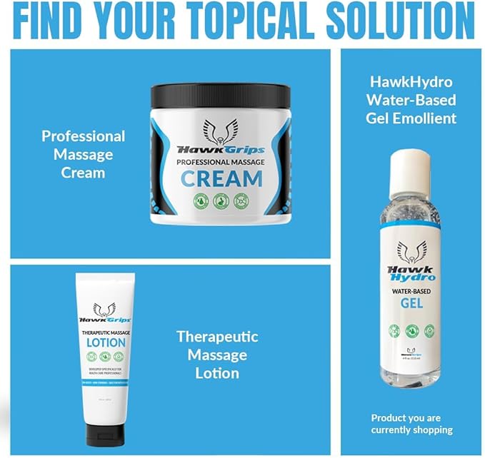HawkHydro 4oz Water-Based Massage Emollient Gel, Professional Multi-Modality Therapy Gel for IASTM Scraping, Cupping & Taping, Skin Emollient for Deep Tissue, Pack of 2