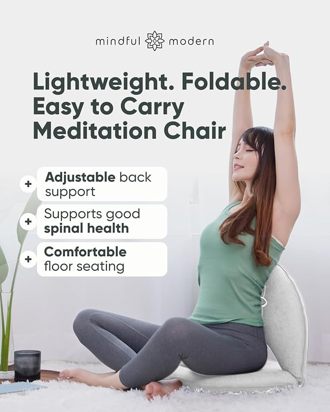 Mindful Modern Meditation Chair | Adjustable Floor Chair with Back Support | Padded Floor Seat for Posture Support and Comfort | Portable Folds Flat for Storage | Indoor/Outdoor Use | Classic White