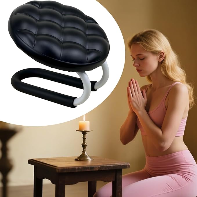 LAFANDE Kneeling Meditation Stool, Metal Kneeling Chair with Sponge Cushion & Non-Slip Leg Sleeves, Lightweight Meditation Bench Seat for Studio, Praying