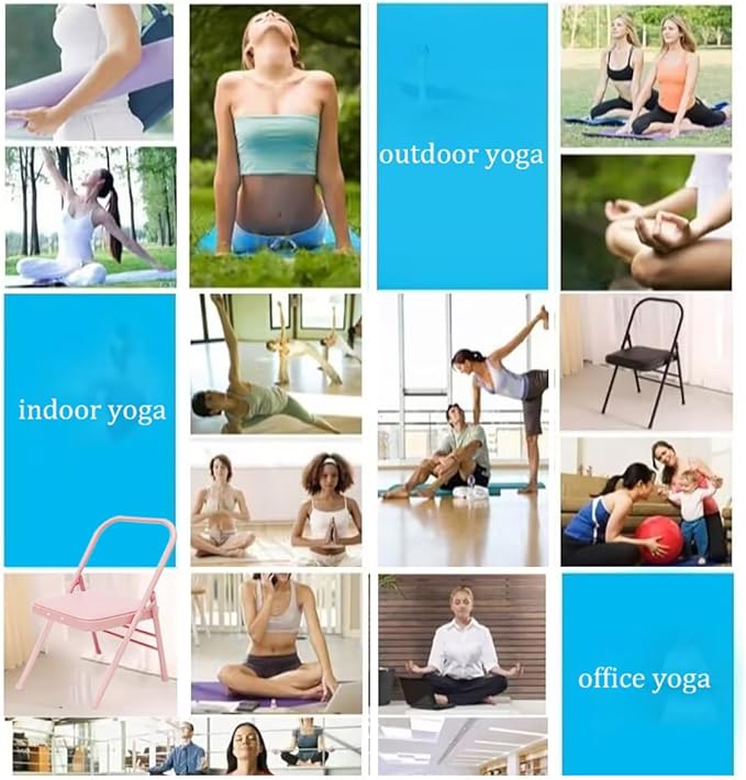 Pilates Yoga Chair,Professional Iyengar Auxiliary Chair,Hardened Thick Yoga Folding Chair,Solid Anti-Slip, Stable,Foldable and Portable Backless Chair,Blue- Yoga Chair (with Waist Drag)