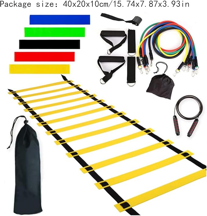 Agility Ladder – Speed Ladder Soccer Football Athletic Fitness Kit | Jump Rope Parachute Discs Belt Basketball Exercise Workout Coordination Endurance Training Tools