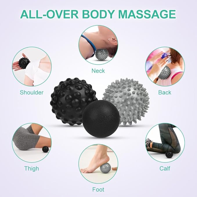 URAQT Spiky Massage Ball, 3 Pack Hard Spiky Massage Ball Roller Set, Professional Physical Therapy Massage Balls for Myofascial Release, Trigger Point Deep Tissue Massage, Plantar Fasciitis Recovery