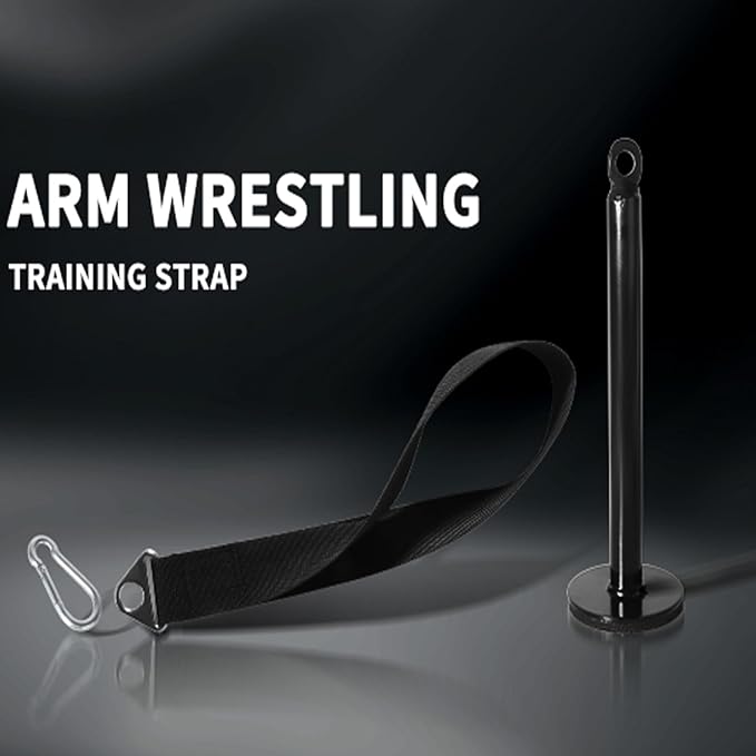 Arm Wrestling Training Strap with Loading Pin - Hand Grip Finger Wrist Belt Arm Forearm Exerciser Strengthener Workout Equipment - Compatible 1in or 2in Barbell Plates