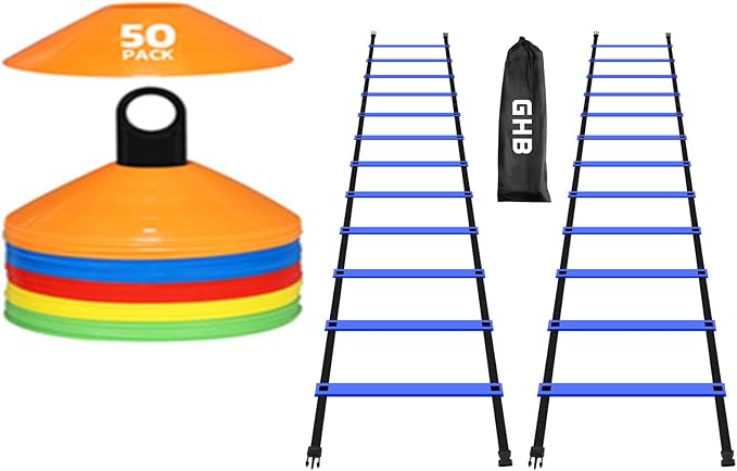 GHB Agility Ladder 1 Pack and Disc Cones 50 Pack 2 Carrying Bag