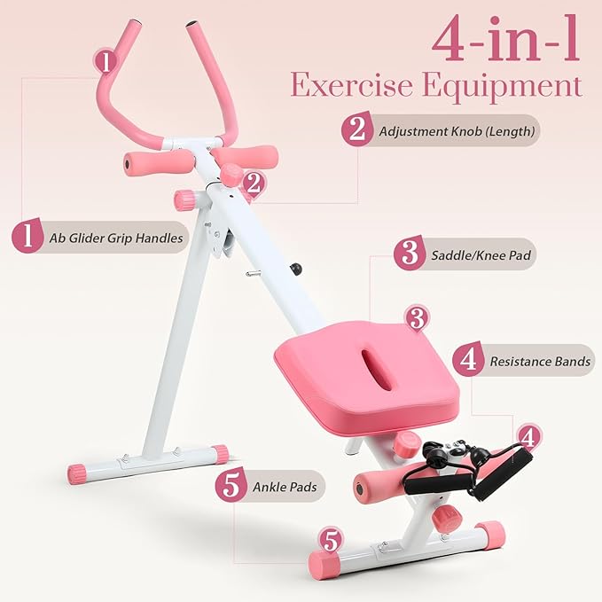 Rowing Machines for Home Gym, Multi-Functional Rower Machine Adjustable Handrail Ab Trainer Machine, Max Bearing 120kg, Folding AB Workout Machines, with Resistant Bands