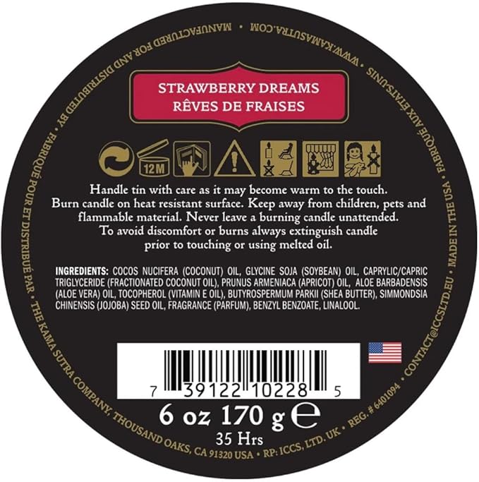 KAMA SUTRA Ignite Massage Candle - Coconut Oil and Soy Based - Strawberry Dreams Scented, 6 oz Candle Melts into a Warm Massage Oil, Couples Massage, Pour Spout Massage Candle