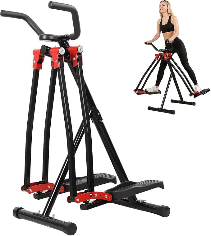 Foldable Air Walk Elliptical Exercise Machine for Home Gym, Side Sway 360° Full Body Cardio Trainer with LCD Monitor, Under Desk & Space Saving Fitness Equipment for Seniors