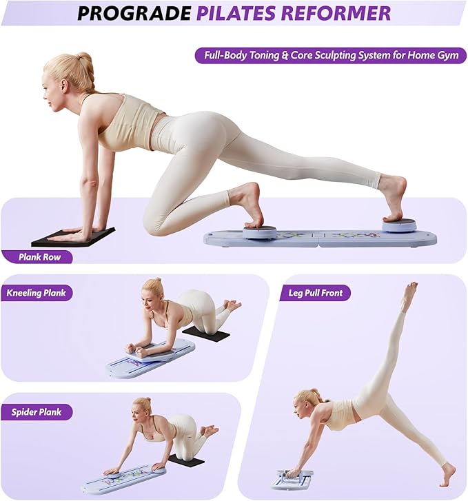Pilates Board & Reformer Machine Set - Foldable Home Pilates Equipment, 6-in-1 Multifunctional Pilates Sliding Board for Women/Men, Portable Pilates Reformers Workout Machine 2025 Pro Version