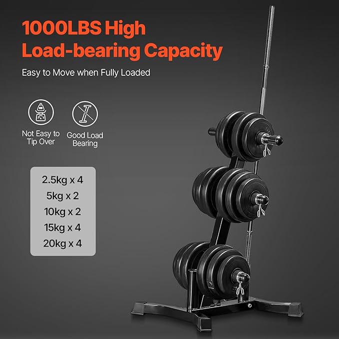 VEVOR Weight Plate Rack, L Frame Weight Plate Tree for 2-Inch Weight Plates, Standard Weight Plate Tree, 1000 lbs Load Capacity Weight Storage Holder, Home Gym Barbell Rack Storage Stand, Black