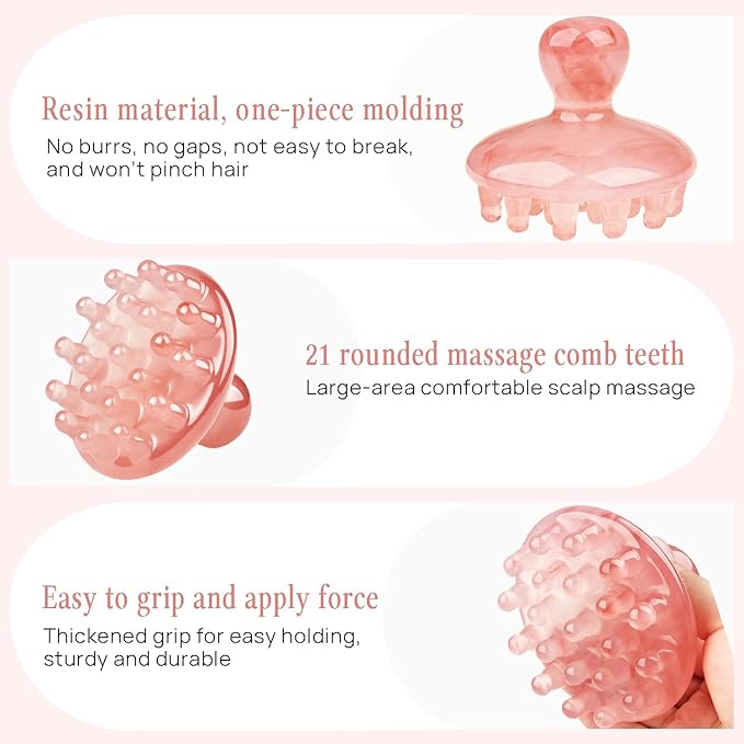 GSHOW Scalp Massage Tool - 21 Long Rounded Teeth Resin Manual Handheld Massager for Lymphatic Drainage & Cellulite Massage - Full-Body Gua Sha Comb for Men Women