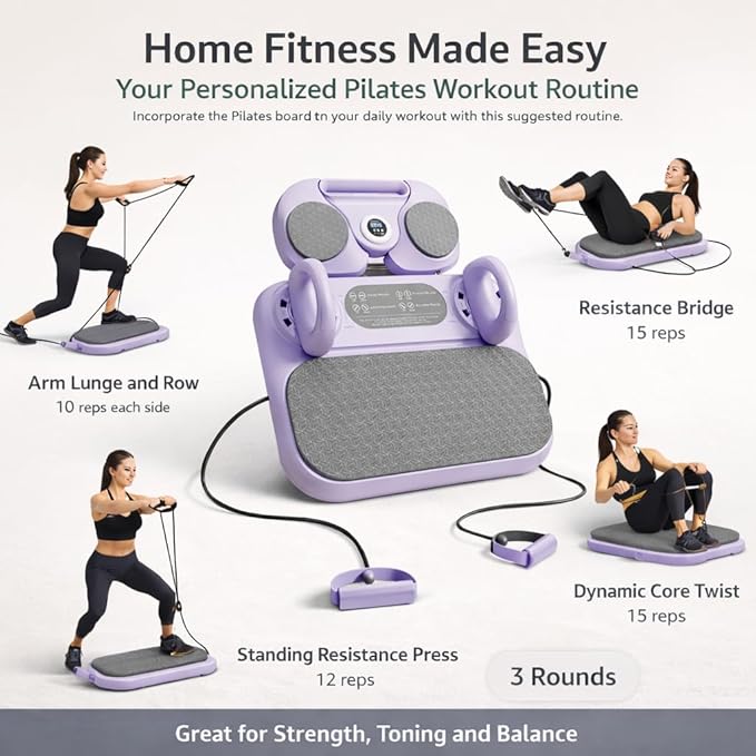 Pilates Exercise Board for Women – Adjustable Resistance Home Workout Board with Resistance Bands, Full Body Toning, Core Strength & Flexibility Training for Indoor Fitness