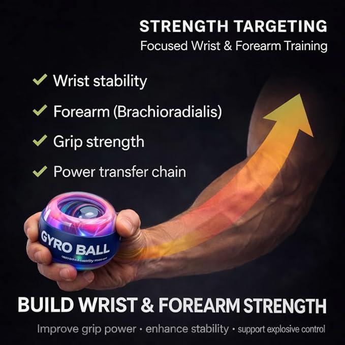 Torque Ball Auto-Start Gyro Ball – Easy Wrist Exercise Ball for Hand Grip, Finger Coordination & Forearm Training (Great for Seniors & Beginners)