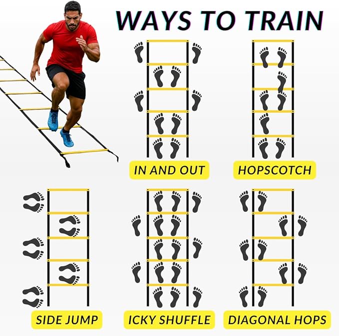 SOFTSOUL Agility Ladder 20ft 12 Rungs Premium Tangle Free Speed Training Equipment for Football Soccer Basketball Footwork Workout Drills for Kids Adults Youth Portable