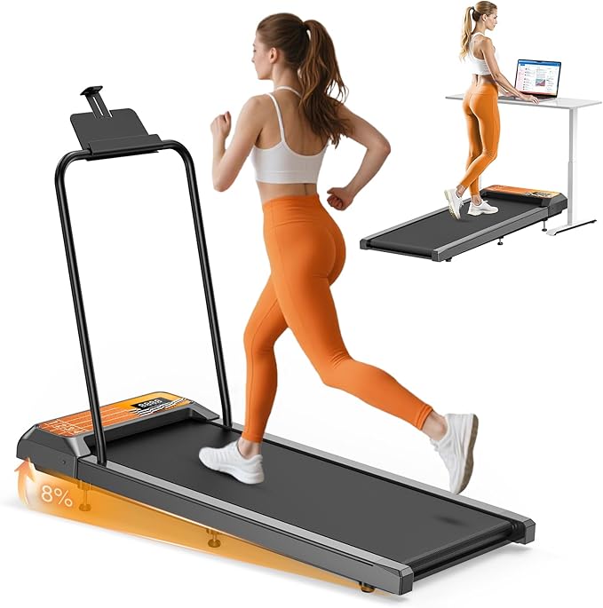 Walking Treadmill Pad with Incline - Portable Under Desk Treadmill, Walking Mat Pad with Handle Bar, 2.5HP Low Noise, 2 in 1 Treadmills for Home Office, Remote Control with LED Screen